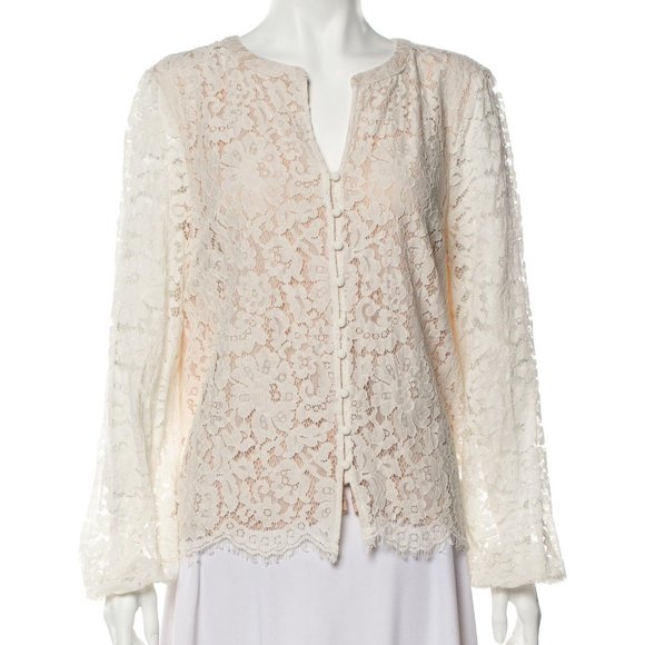 RACHEL ZOE Lined Lace Button Front Blouse  | Large - Picture 2 of 8